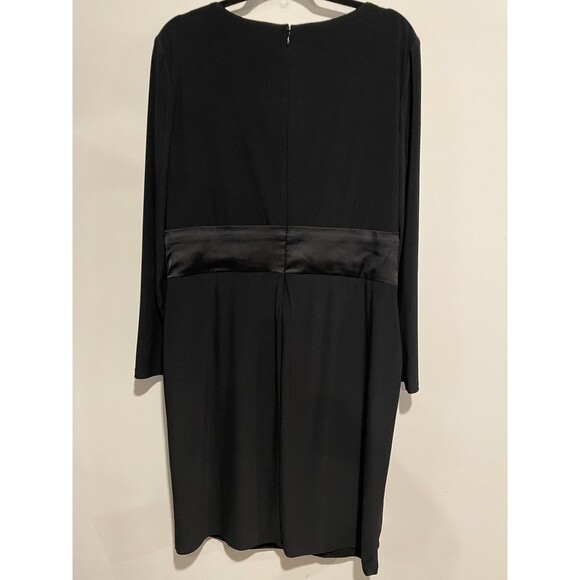 Ralph Lauren Black Knit Dress Satin Waist Ruffle Size 16 - Picture 3 of 14